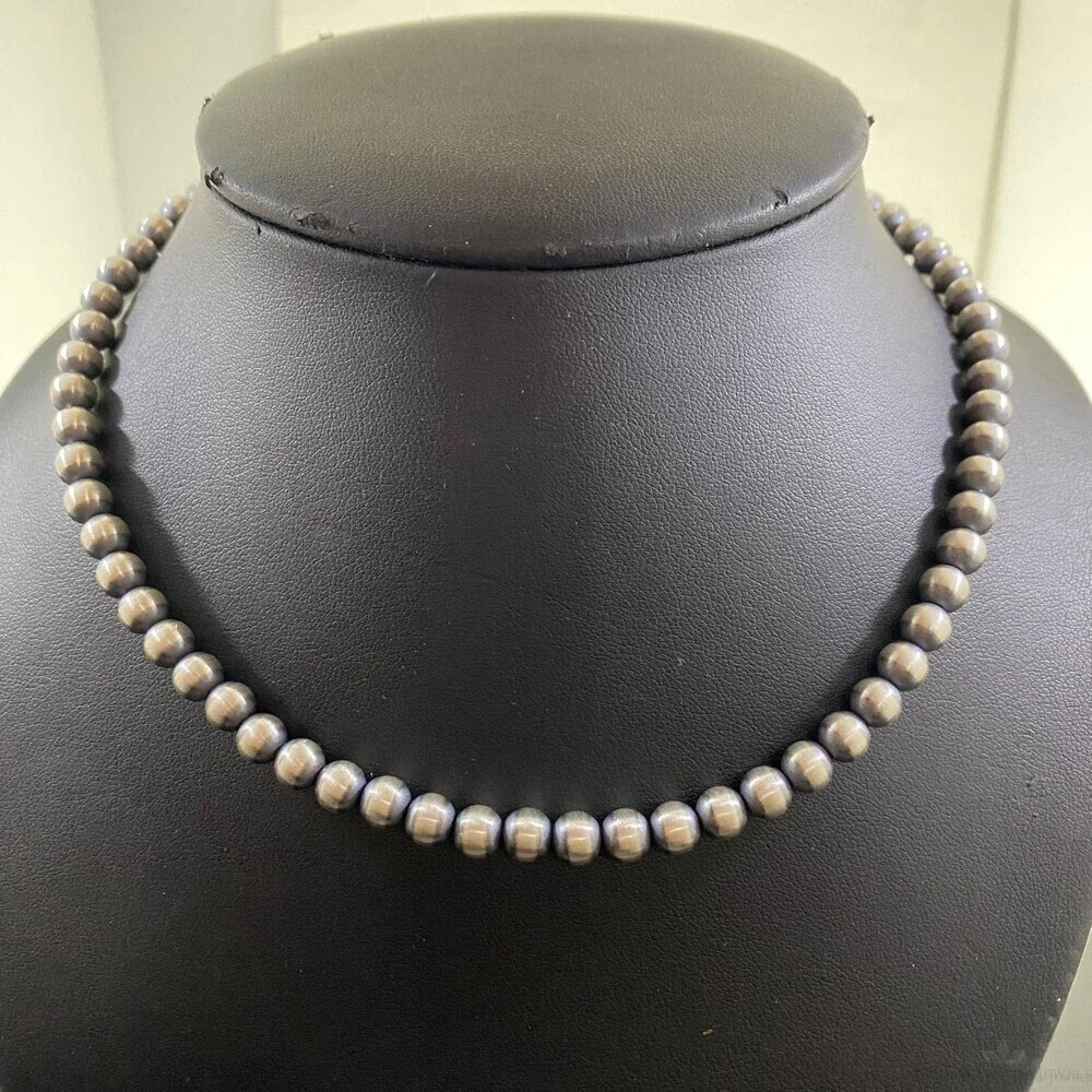 Navajo Pearl Beads 6 mm Sterling Silver Necklace Length 16